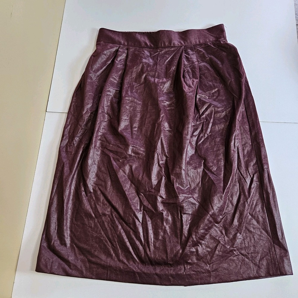 Vintage Synari Burgundy Faux Leather Skirt Women's Size 18 Midi A-Line